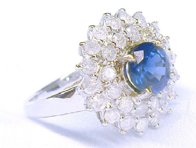 3.18ct Ceylon Sapphire & Diamond Ring in 14K White Gold