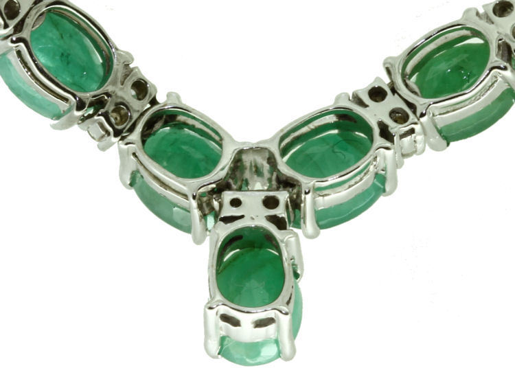 37.00ct Emerald & Diamond Necklace in 14K White Gold