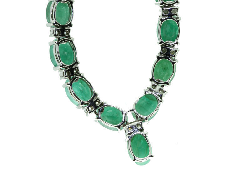 37.00ct Emerald & Diamond Necklace in 14K White Gold