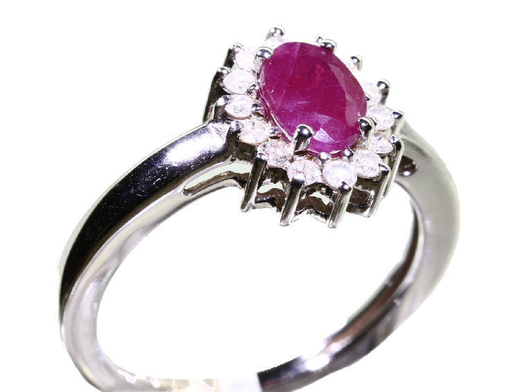 1.14ct Ruby & Diamond Ring in 14K White Gold