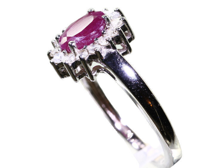 1.14ct Ruby & Diamond Ring in 14K White Gold