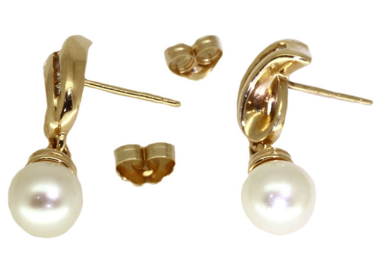 Keshi Pearls & Diamond Earrings Set in 14K Yellow Gold