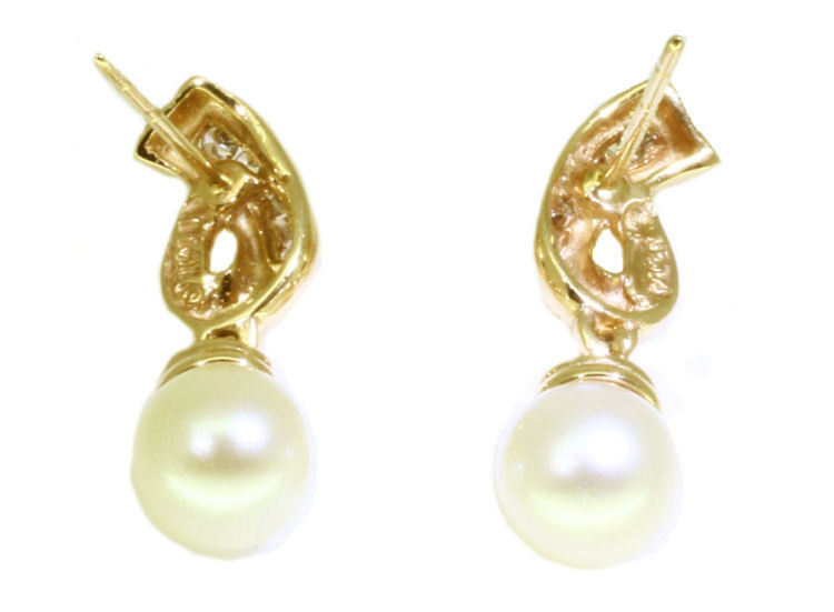 Keshi Pearls & Diamond Earrings Set in 14K Yellow Gold