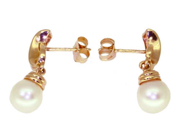 Keshi Pearls & Diamond Earrings Set in 14K Yellow Gold