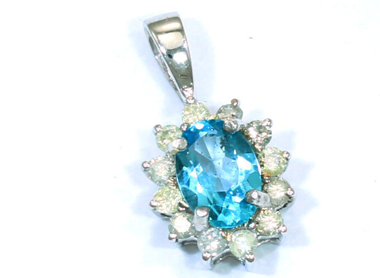 1.14ct Blue Topaz & Diamond Necklace in 18K & 14K White Gold