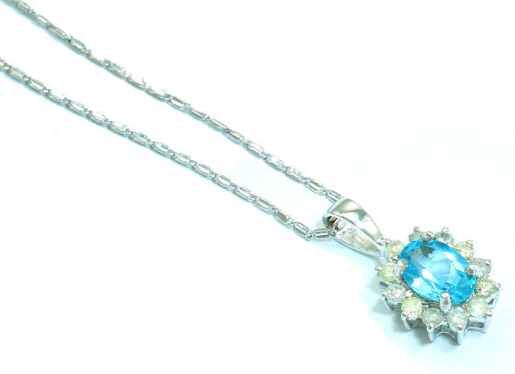 1.14ct Blue Topaz & Diamond Necklace in 18K & 14K White Gold