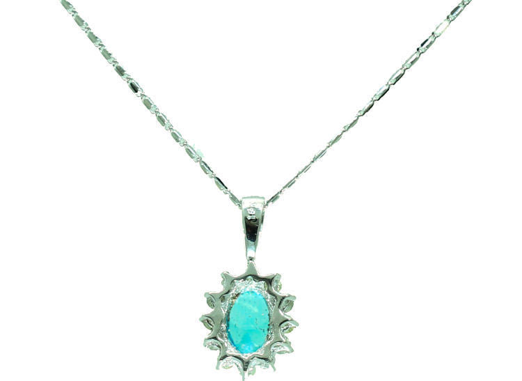 1.14ct Blue Topaz & Diamond Necklace in 18K & 14K White Gold