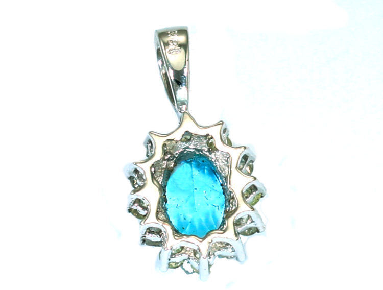 1.14ct Blue Topaz & Diamond Necklace in 18K & 14K White Gold