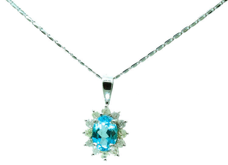 1.14ct Blue Topaz & Diamond Necklace in 18K & 14K White Gold