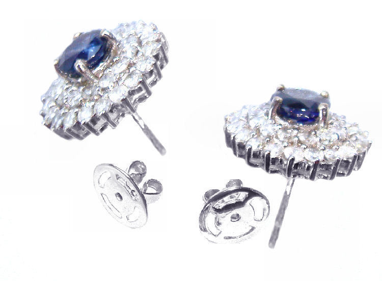 5.58ct Ceylon Sapphire & Diamond Earrings in 12K White