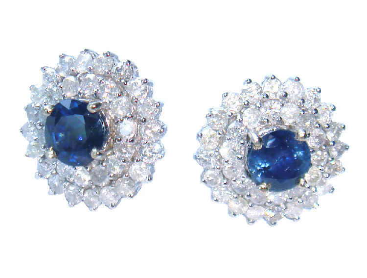 5.58ct Ceylon Sapphire & Diamond Earrings in 12K White