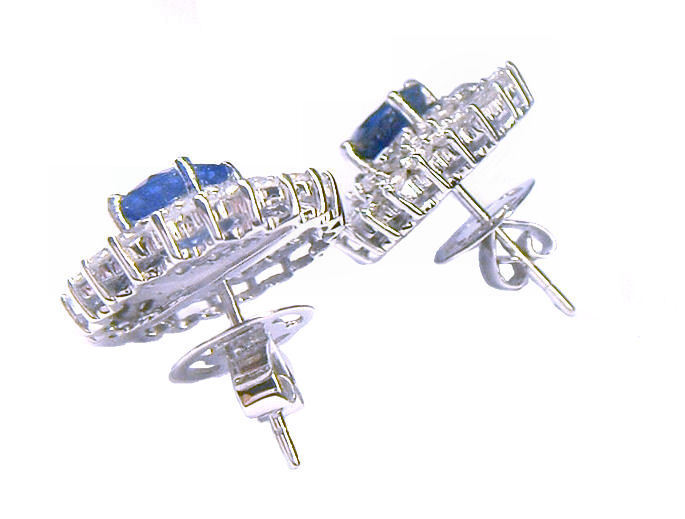 5.60ct Ceylon Sapphire & Diamond Earrings in 12K White Gold