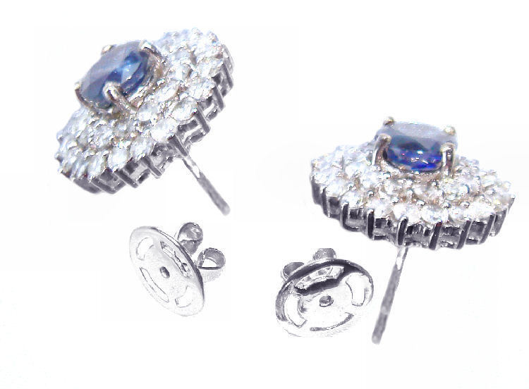 5.60ct Ceylon Sapphire & Diamond Earrings in 12K White Gold