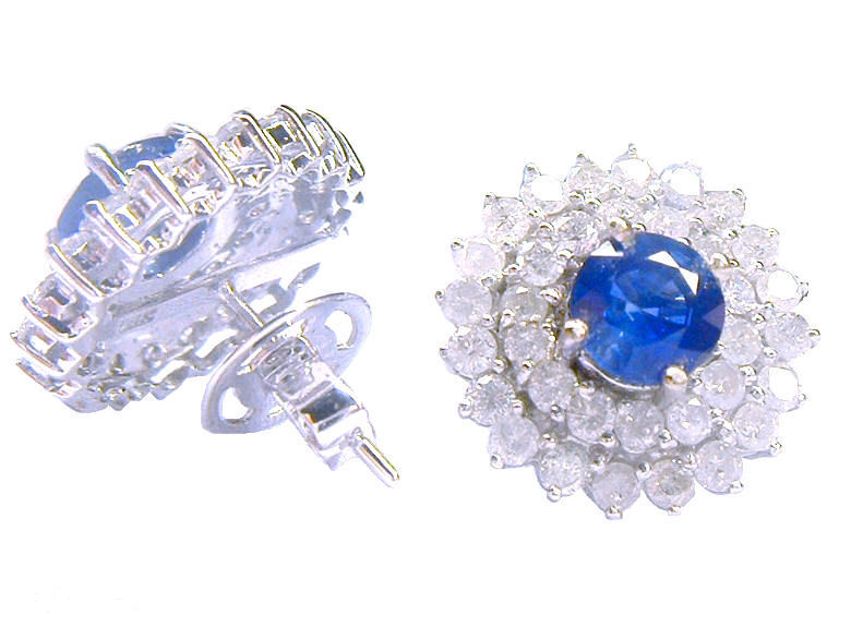 5.60ct Ceylon Sapphire & Diamond Earrings in 12K White Gold