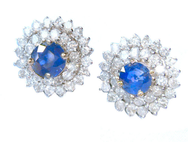 5.60ct Ceylon Sapphire & Diamond Earrings in 12K White Gold