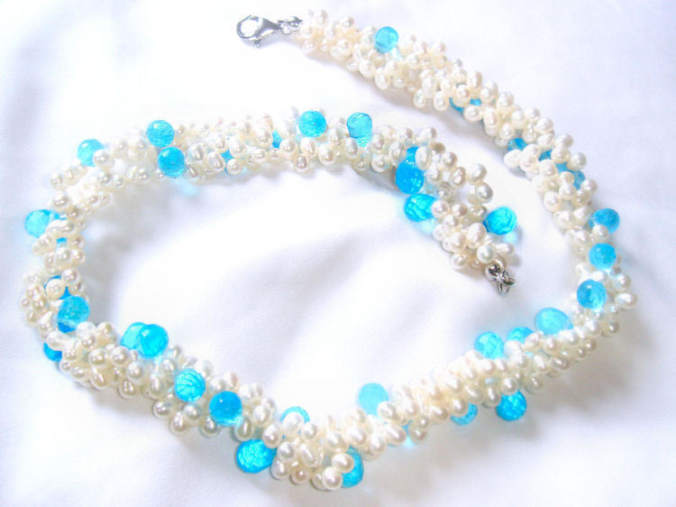Stylish Necklace Pearls &Topazes 925 Sterling silver