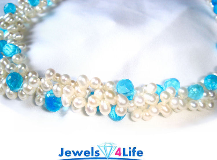 Stylish Necklace Pearls &Topazes 925 Sterling silver