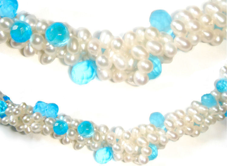 Stylish Necklace Pearls &Topazes 925 Sterling silver