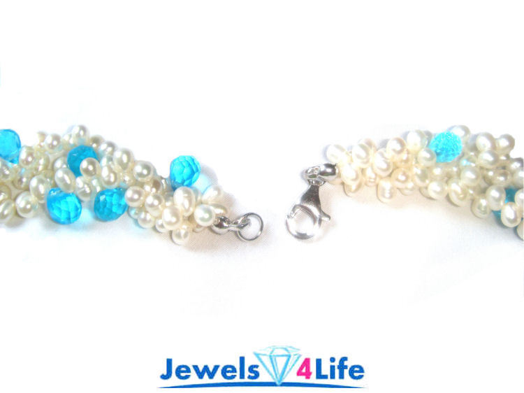 Stylish Necklace Pearls &Topazes 925 Sterling silver