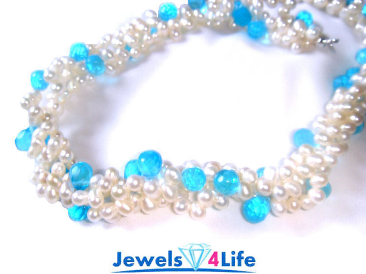 Stylish Necklace Pearls &Topazes 925 Sterling silver