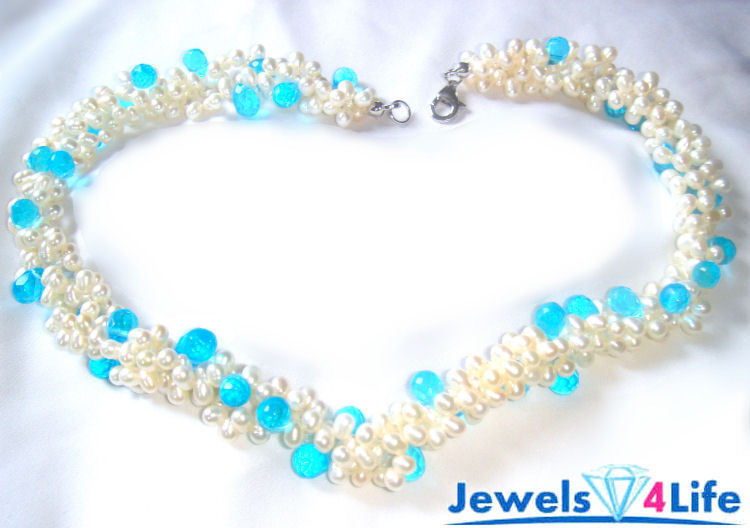 Stylish Necklace Pearls &Topazes 925 Sterling silver