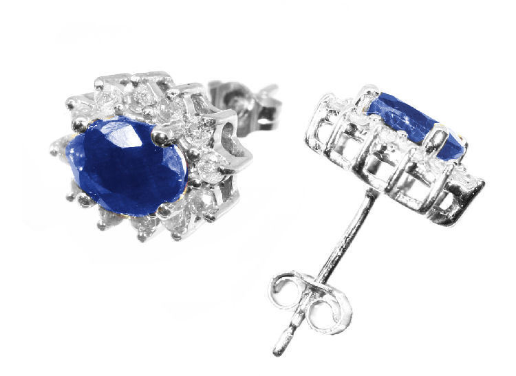 Sparkling 2.5ct Diamond &Sapphire Earrings in 14K Gold