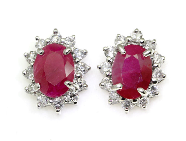 2.50ct Ruby & Diamond Earrings in 14K White Gold