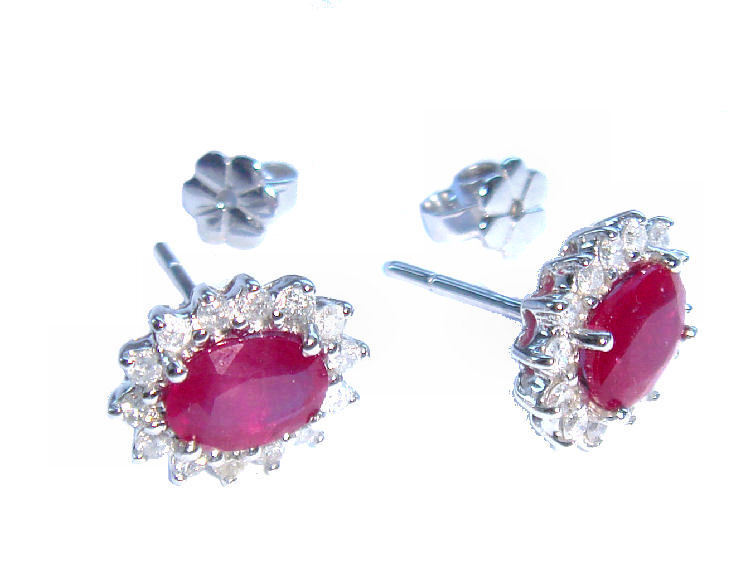 2.50ct Ruby & Diamond Earrings in 14K White Gold