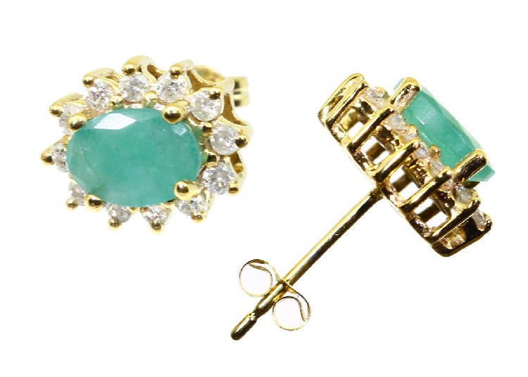 2.50ct Emerald & Diamond Earrings in 14K Yellow Gold