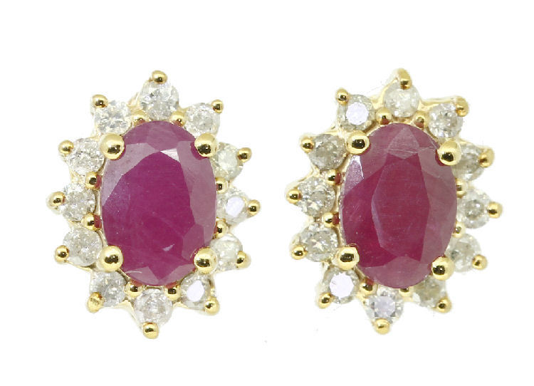 2.50ct Ruby & Diamond Earrings in 14K Yellow Gold