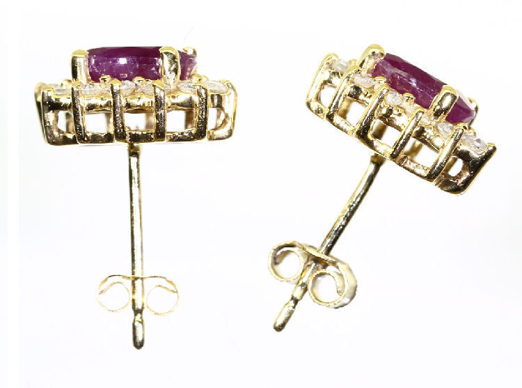 2.50ct Ruby & Diamond Earrings in 14K Yellow Gold