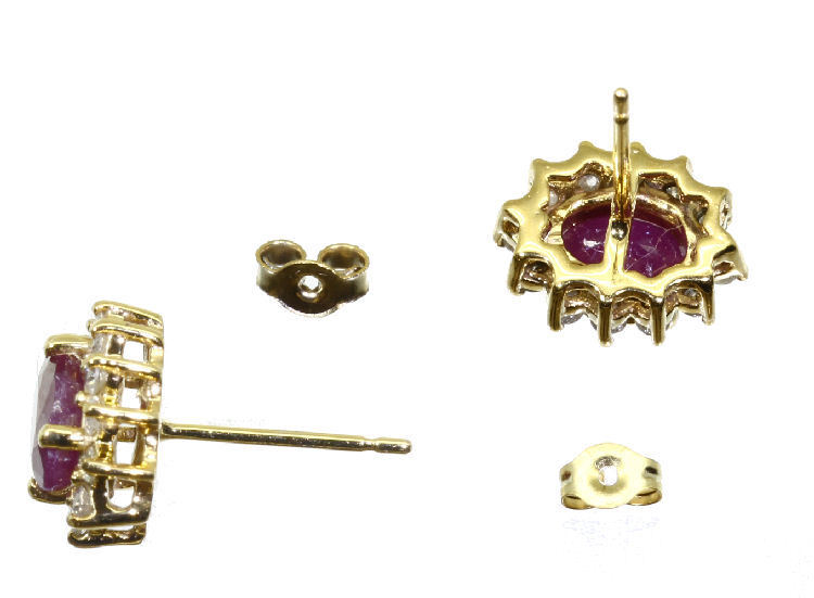 2.50ct Ruby & Diamond Earrings in 14K Yellow Gold