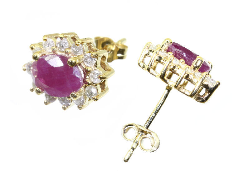 2.50ct Ruby & Diamond Earrings in 14K Yellow Gold
