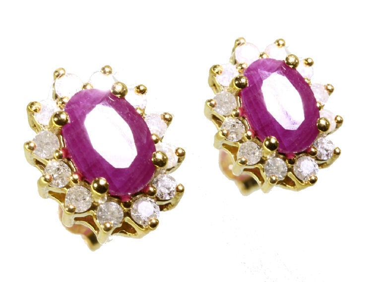 2.50ct Ruby & Diamond Earrings in 14K Yellow Gold