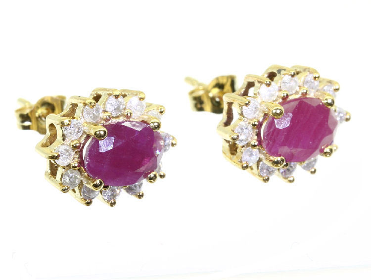 2.50ct Ruby & Diamond Earrings in 14K Yellow Gold