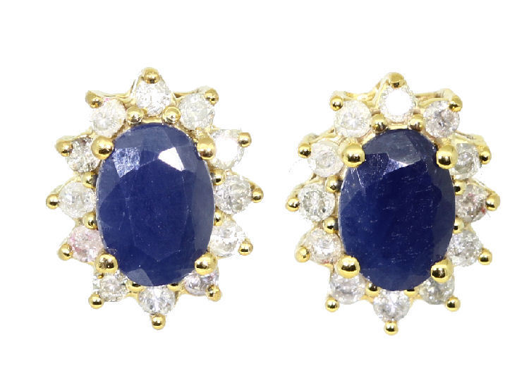 2.50ct Sapphire & Diamond Earrings in 14K Yellow Gold