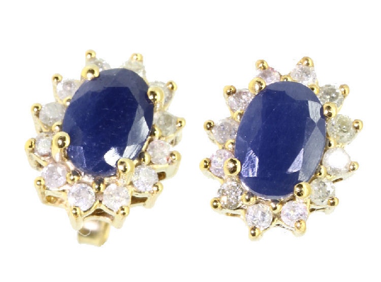 2.50ct Sapphire & Diamond Earrings in 14K Yellow Gold