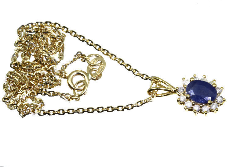 1.14ct Sapphire & Diamond Necklace in 18K & 14K Yellow Gold
