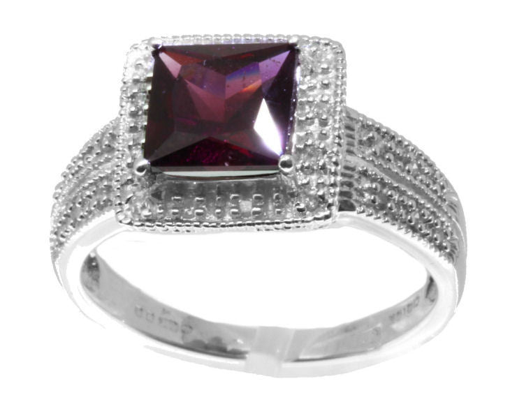 1.65ct Rhodolite Garnet &Diamond Ring in 10K White Gold