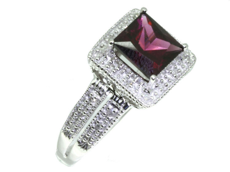 1.65ct Rhodolite Garnet &Diamond Ring in 10K White Gold