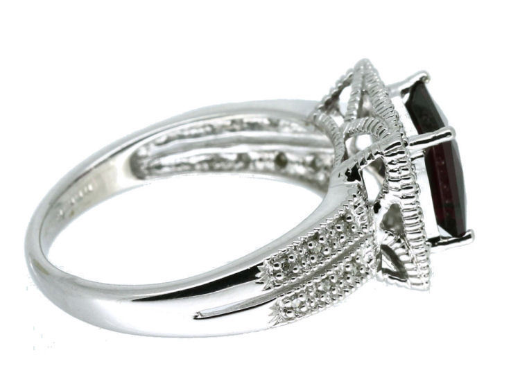1.65ct Rhodolite Garnet &Diamond Ring in 10K White Gold