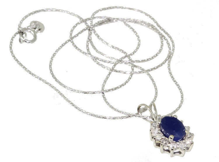 1.14ct Sapphire & Diamond Necklace in 18K & 14K White Gold