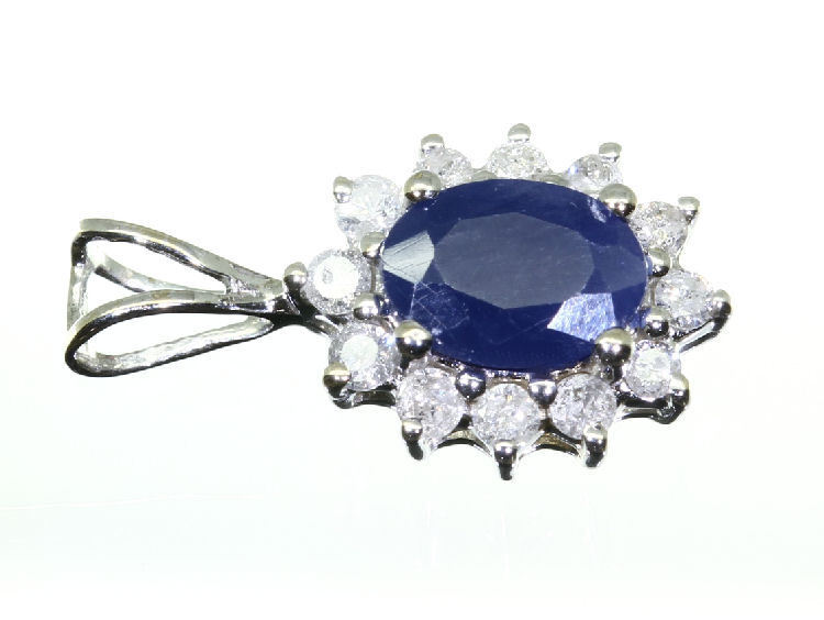 1.14ct Sapphire & Diamond Necklace in 18K & 14K White Gold