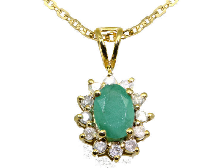1.14ct Emerald & Diamond Necklace in 18K & 14K Yellow Gold