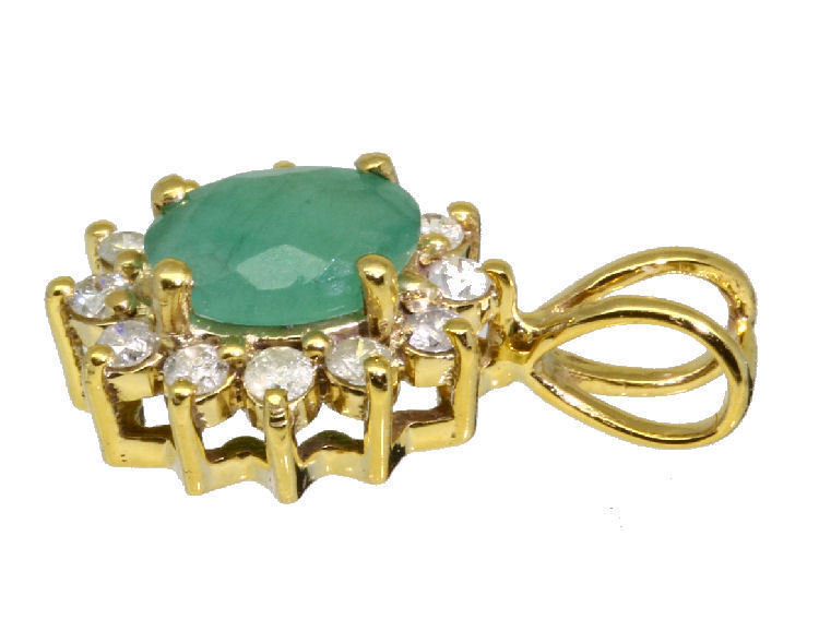 1.14ct Emerald & Diamond Necklace in 18K & 14K Yellow Gold