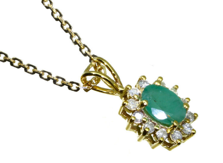 1.14ct Emerald & Diamond Necklace in 18K & 14K Yellow Gold