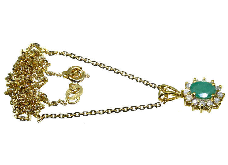 1.14ct Emerald & Diamond Necklace in 18K & 14K Yellow Gold