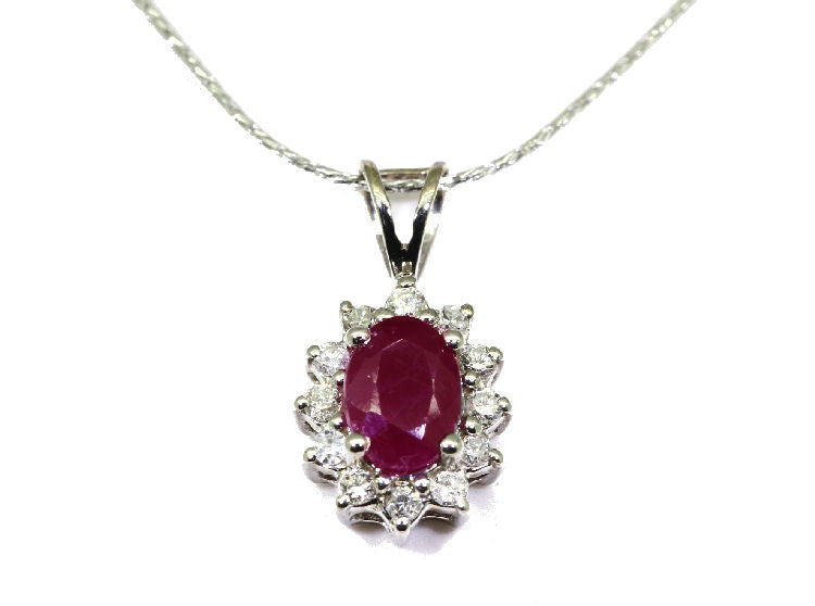 1.14ct Ruby & Diamond Necklace in 18K & 14K White Gold