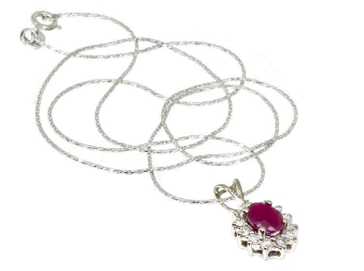 1.14ct Ruby & Diamond Necklace in 18K & 14K White Gold