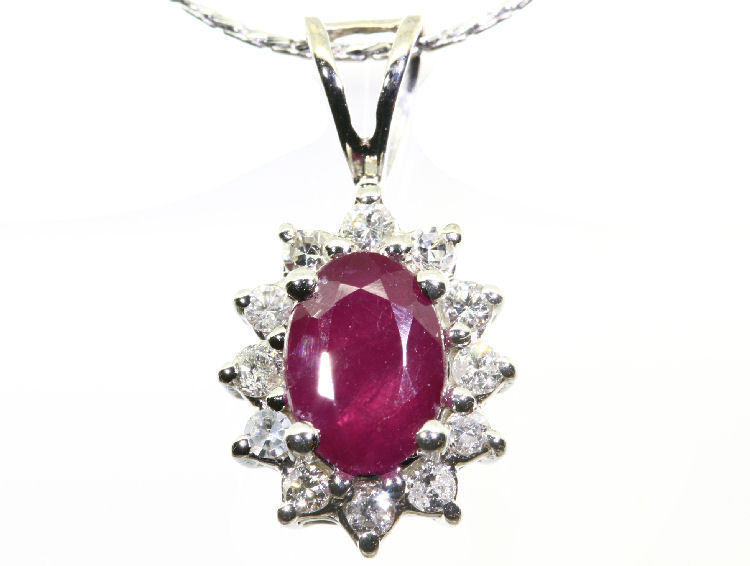 1.14ct Ruby & Diamond Necklace in 18K & 14K White Gold